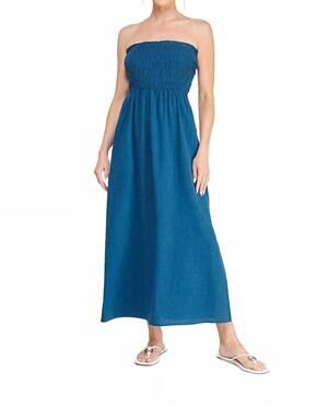 NEW ALLIE ROSE linen smocked dress in blue
